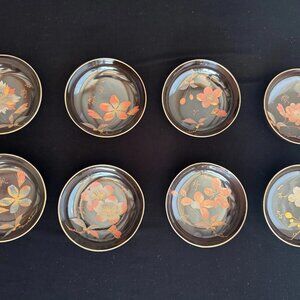 Gorgeous set of ten Japanese urushi lacquered owan lidless rice or soup bowls in